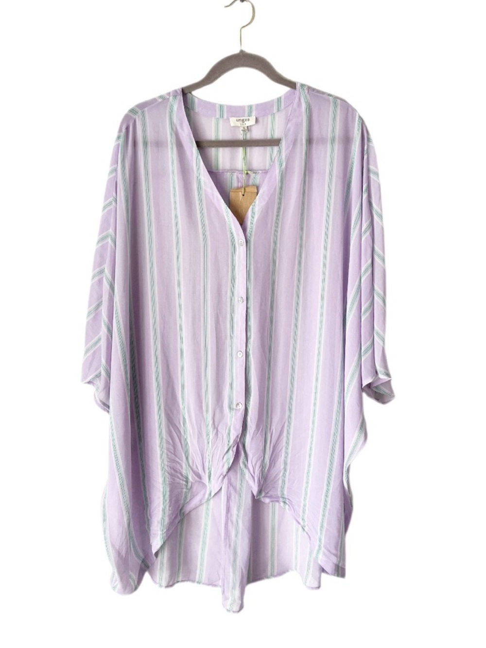 Umgee Tunic Top Women's Small Lavender Stripe‎ High Low Sheer Swim Coverup Beach